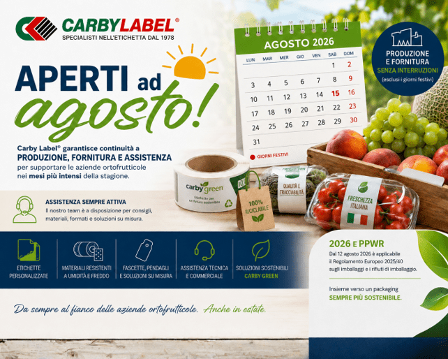 Carby Label aperta ad agosto per produzione, fornitura di etichette e assistenza alle aziende ortofrutticole