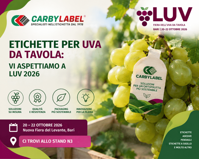 Carby Label al LUV 2026 di Bari con soluzioni di etichettatura per uva da tavola