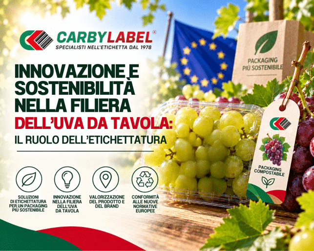 Etichettatura sostenibile per confezioni e grappoli di uva da tavola